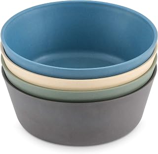 WeeSprout Bamboo Kids Bowls Set of 4 (10oz) - Eco-Friendly Dishwasher Safe Toddler Bowls, Blue Green Gray Beige