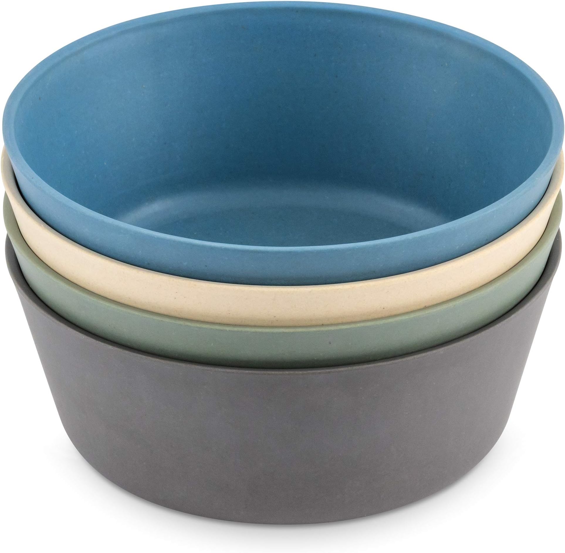 Bamboo Kids Bowls, Set of Four 10 oz Kid-Sized Bamboo Bowls, Dishwasher Safe Kid Bowls (Blue, Green, Gray, & Beige)