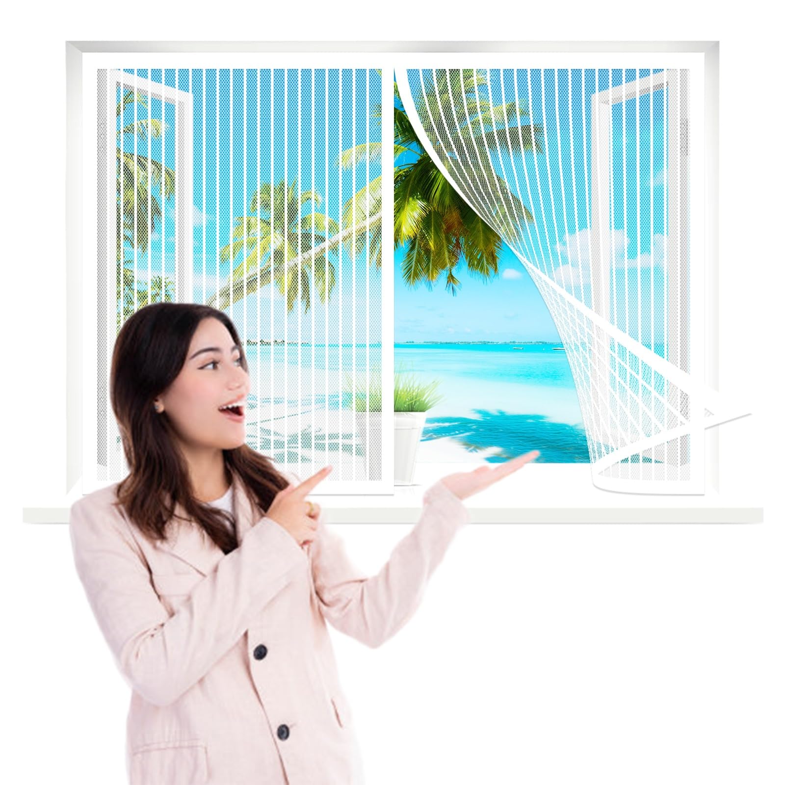 Amzero White Curtain Mosquito Net Window 160 X 210 Cm(63 X 83Inch), Door Heavy Duty Bug Mesh, Keep Insects Out For Kitchen/Bedroom/Room Window,