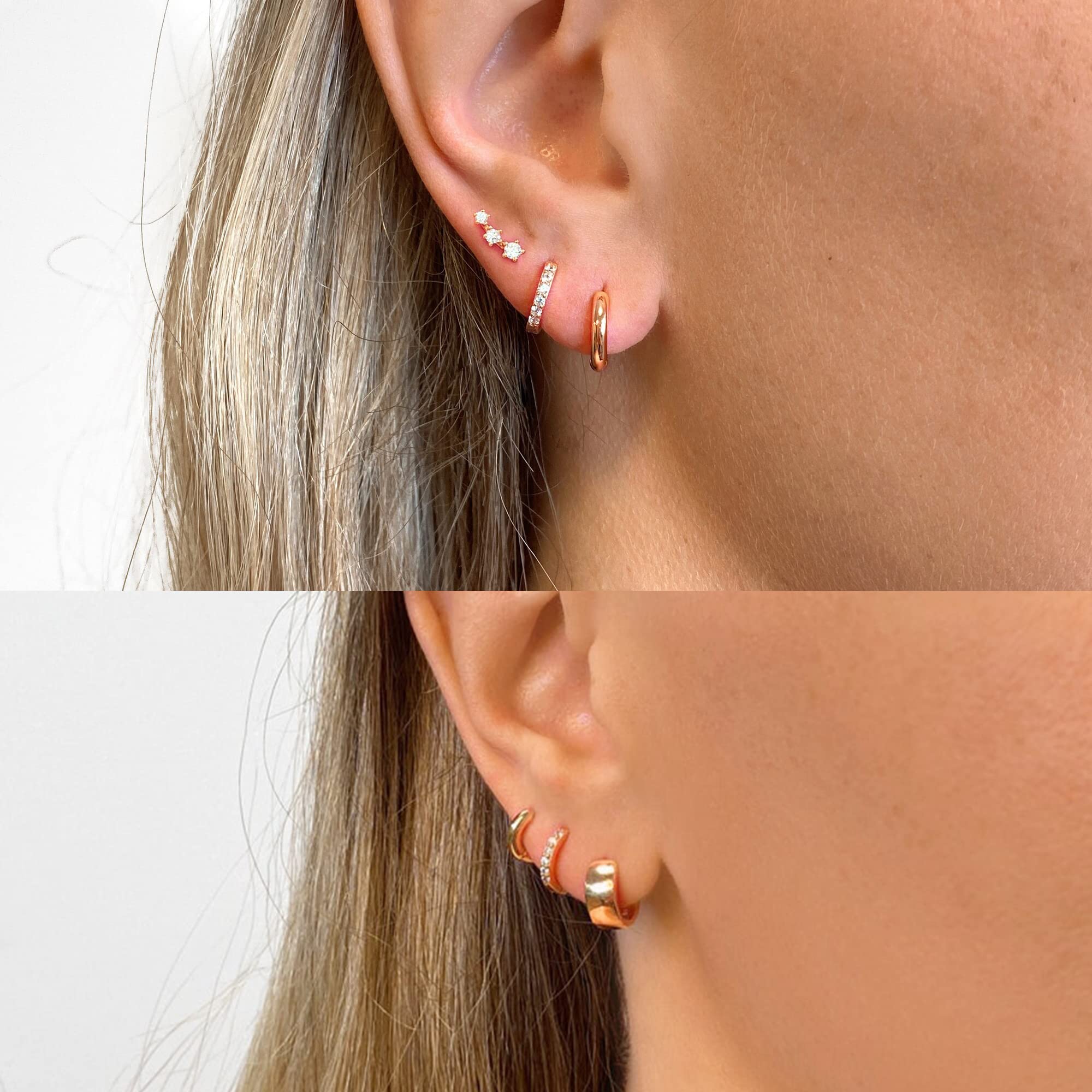Orecchini Cerchio Piccoli, Orecchini Punto Luce Zirconi Acciaio Chirurgico, Orecchini a Bottone Cartilagine set di Orecchini ipoallergenici per Donna Ragazze Piercing Gioielli