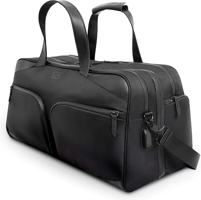 Sterkmann Travel Carry on Duffel Bag for Men & Women | Waterproof Overnight Weekender Bag| Fitness Gym Sport Shoulder Bag with Shoe Compartment & Wet Pocket, 35L Large (Black)