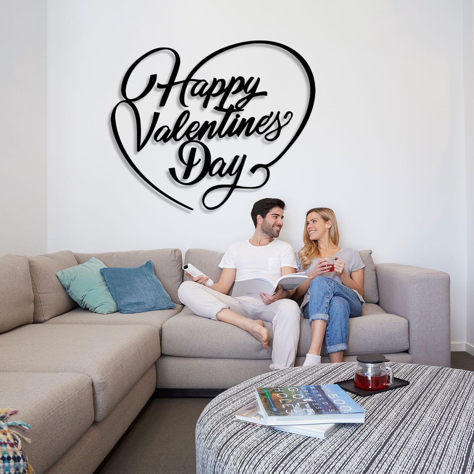 Decoración de Pared de Metal Arte de Pared Feliz Día de San Valentín Letras de San Valentín He He Pareja de San Valentín Regalos de San Valentín 24"X19" 60X49.5cm Negro