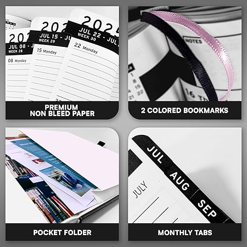 Miniatura 3 de Ensight Agenda de cuero de tapa dura 2025-2026, semanal y mensual, 6.5 x 8.5 pulgadas, planificador académico, personal o estudiante, soporte para