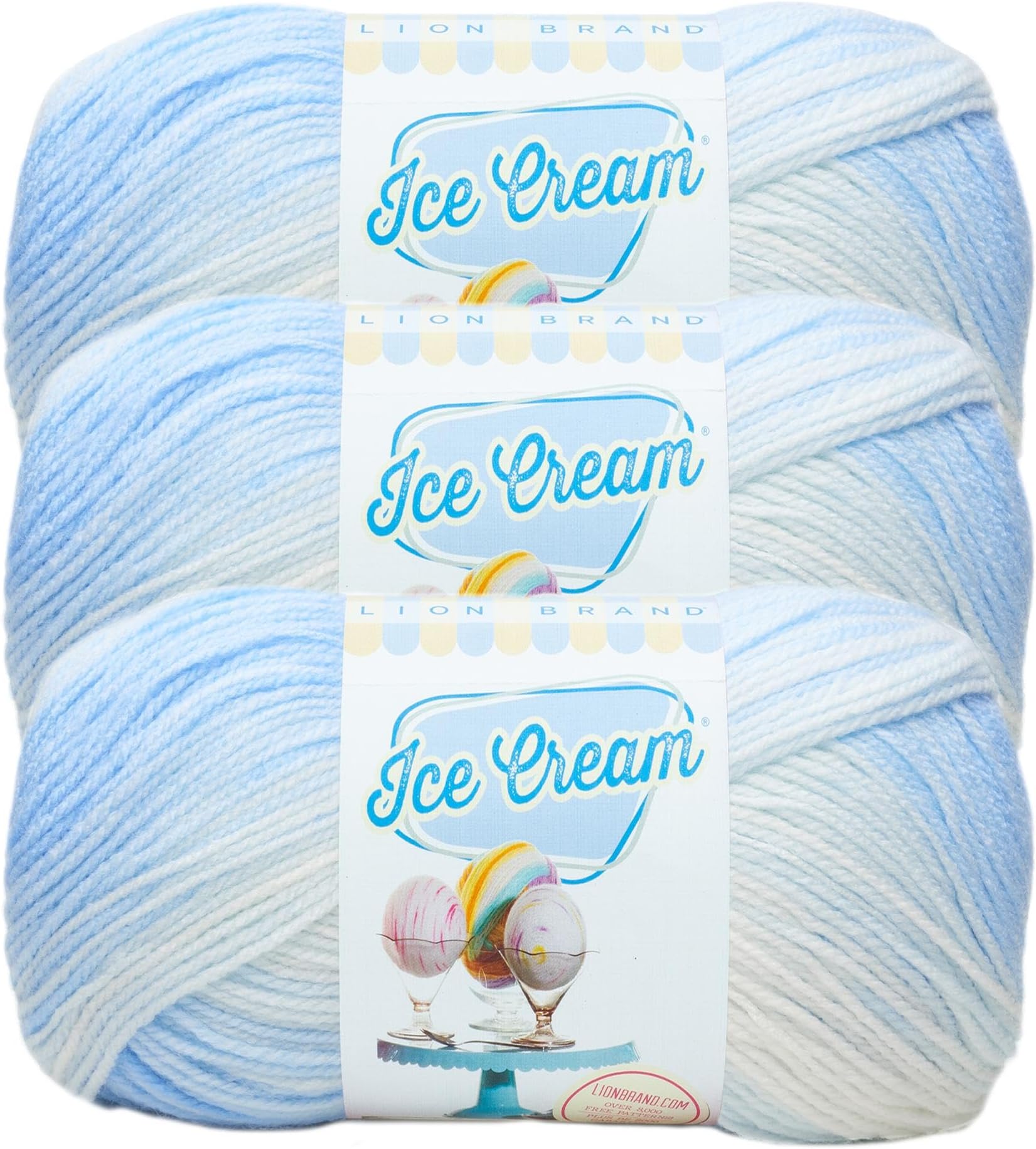 Lion Brand Yarn, Ice Cream Baby Yarn for Knitting, Crochet, and Crafts, Blueberry, 3 Pack, DK Weight Colorful Acrylic Fiber for Baby Blankets, Hats, and Sweaters