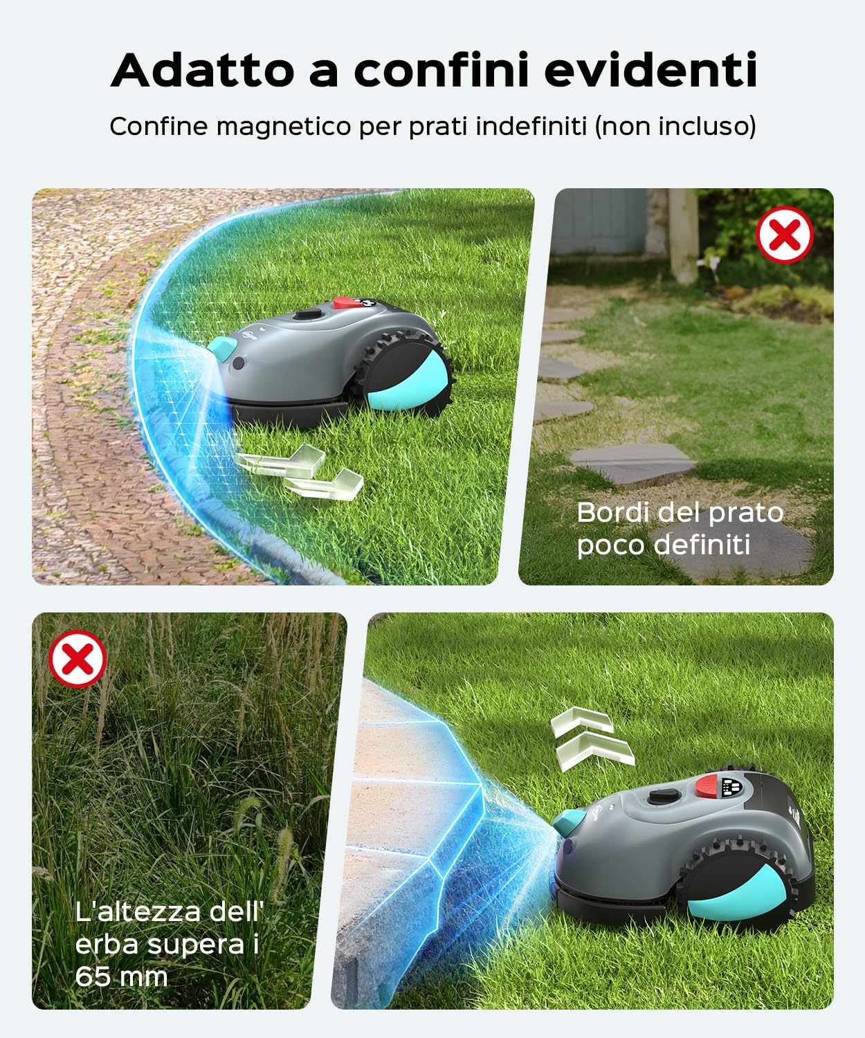 (2026 Upgrade) YARDCARE V100 Robot Tagliaerba a Batteria con Navigazione Visiva, Rilevamento di 150 Ostacoli, Robot Tosaerba Fino a 150 m², Robot Tosaerba con Lame di Ricambio, Banda magnetica