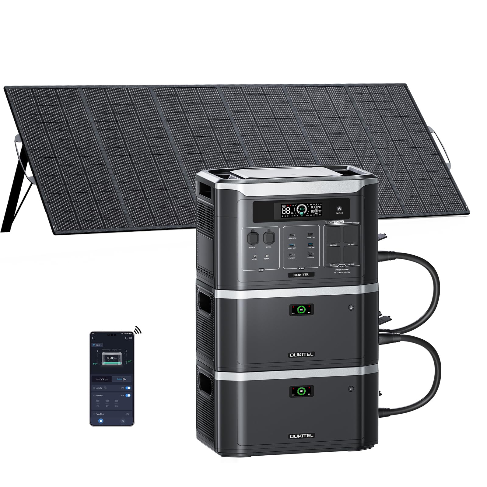OUKITEL BP3000E 6144Wh Estacion de Energia Portatil 3200W (Pico 6400W) | Generador Electrico con Panel Solar de 500W, Batería LFP Expandible a 16384Wh, Carga Rápida, SAI, Power Station para Hogar