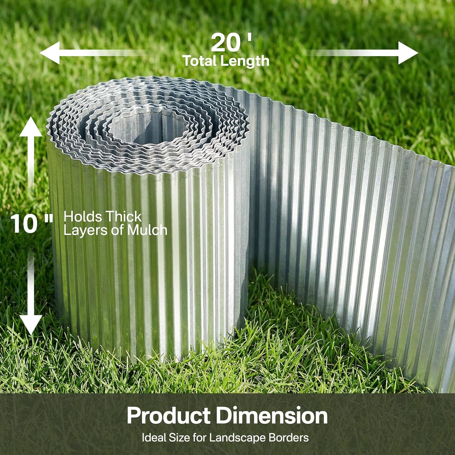 Landscape Edging Garden Edging Border, 10" x20Ft Metal Edging for Landscaping, Narrow-Corrugated Galvanized Steel Lawn Edging, Flexible Silver Strips for Raised Flower Bed Tree Surrounds – Greens Word