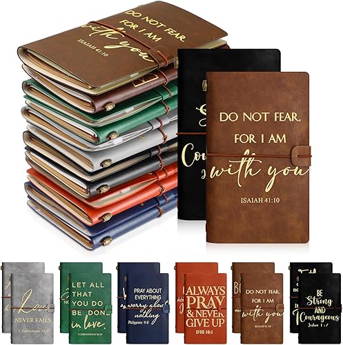 Tinlade 12 piezas de regalo para el día del padre, diario inspirador cristiano religioso de cuero, cuaderno A6, diario con forro recargable, regalo