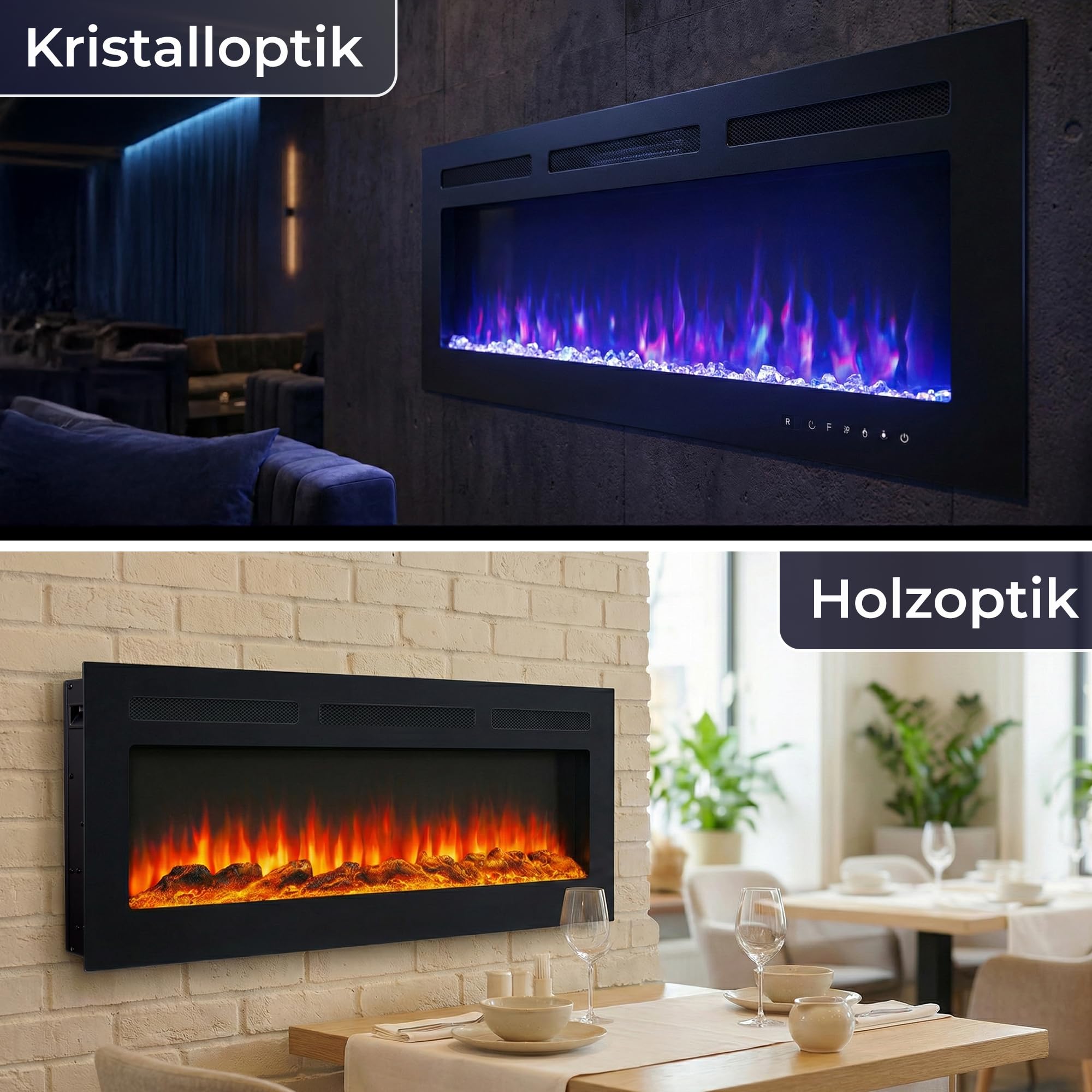 KLAMER Elektrokamin 1800W, Heizlüfter mit Thermostat 18–30°C, 9 Flammenfarben, Timer 1–8h, WiFi App & Fernbedienung, Elektroheizung bis 37m²