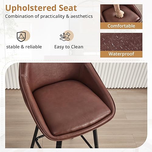 Miniatura 6 de Juego de 3 taburetes de bar giratorios de 26 pulgadas, modernos taburetes de bar de altura de mostrador con respaldo y patas de metal, sillas de bar