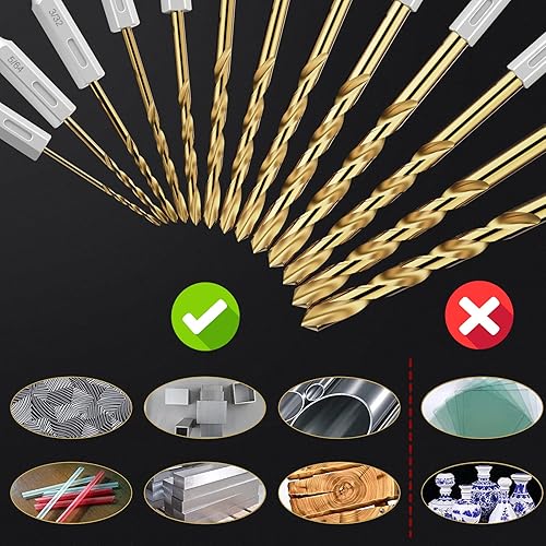 Miniatura 6 de Juego de brocas de vástago hexagonal, 13 brocas helicoidales de titanio HSS para chapa, madera, plástico, diseño de cambio rápido (116" - 14")