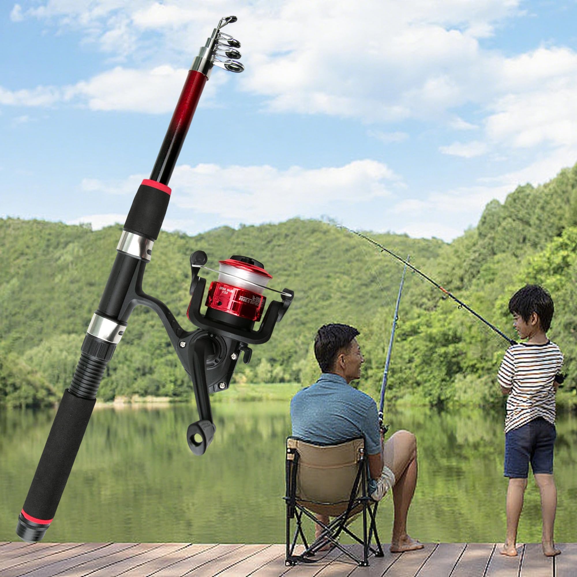 Kids Fishing Rod Starter Set, Teleskopowy Wędkarski Pręt i Spinning Reel Combo Set, 1,8 m Zestaw Słupków Wędkarskich z Linią, Przynęty, Torebka, Diddle-Net, Idealny Prezent Dla Dzieci
