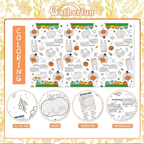 Miniatura 3 de Gatherfun Mantel desechable de papel para decoración de Acción de Gracias de otoño, mantel de papel para el Día de Acción de Gracias de Turquía para