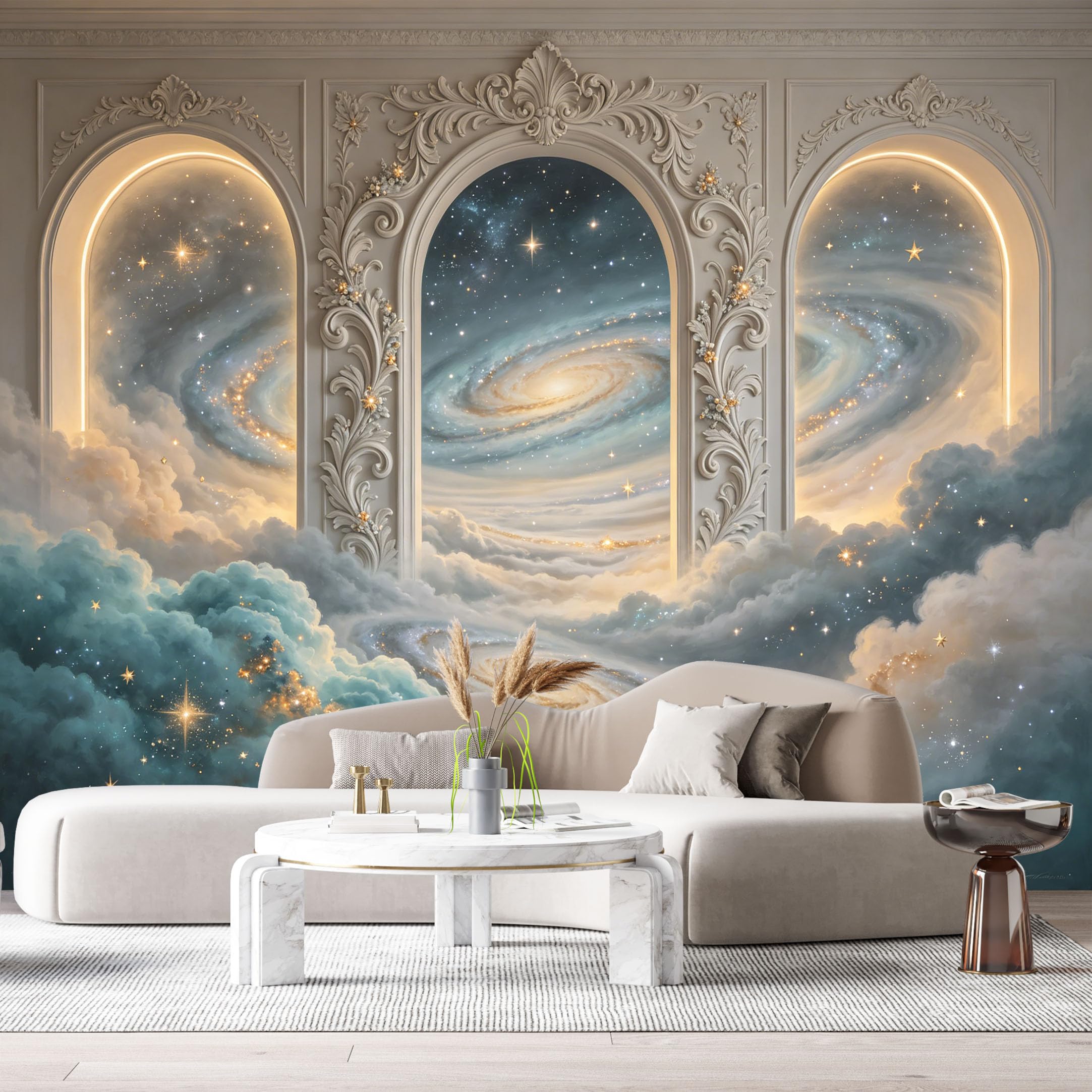 Custom Size Wall Murals Galaxy Archway Space Celestial 3D Trompe L'Oeil SelfAdhesiveWall Fabric Removable Wallpaper Wall Decor for Living Room Bedroom Bathroom