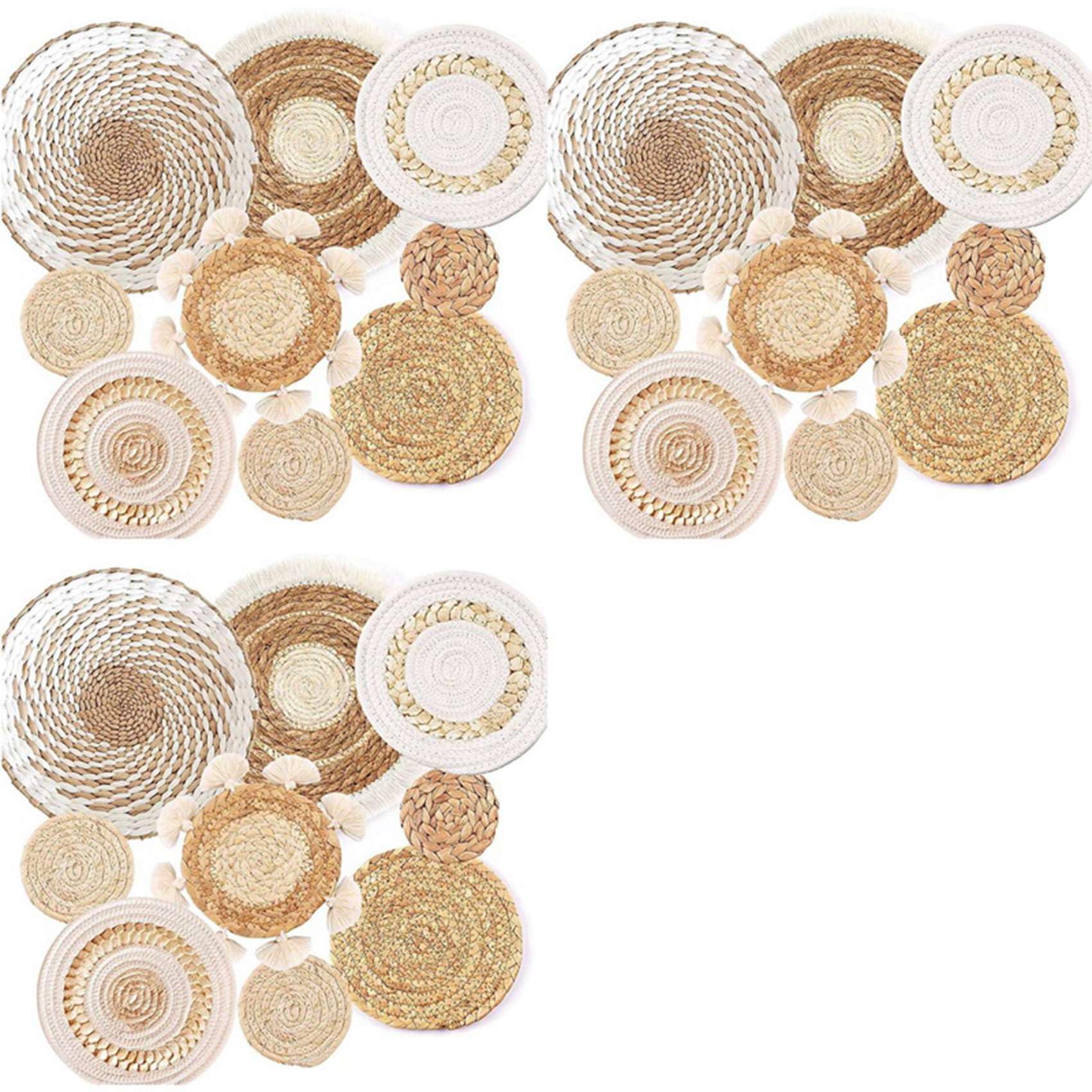 Vjsujehgy 27 Pack Boho Wall Basket Set, Hanging Woven Wall Basket Decor, Seagrass Rattan Wicker Boho Wall Decor