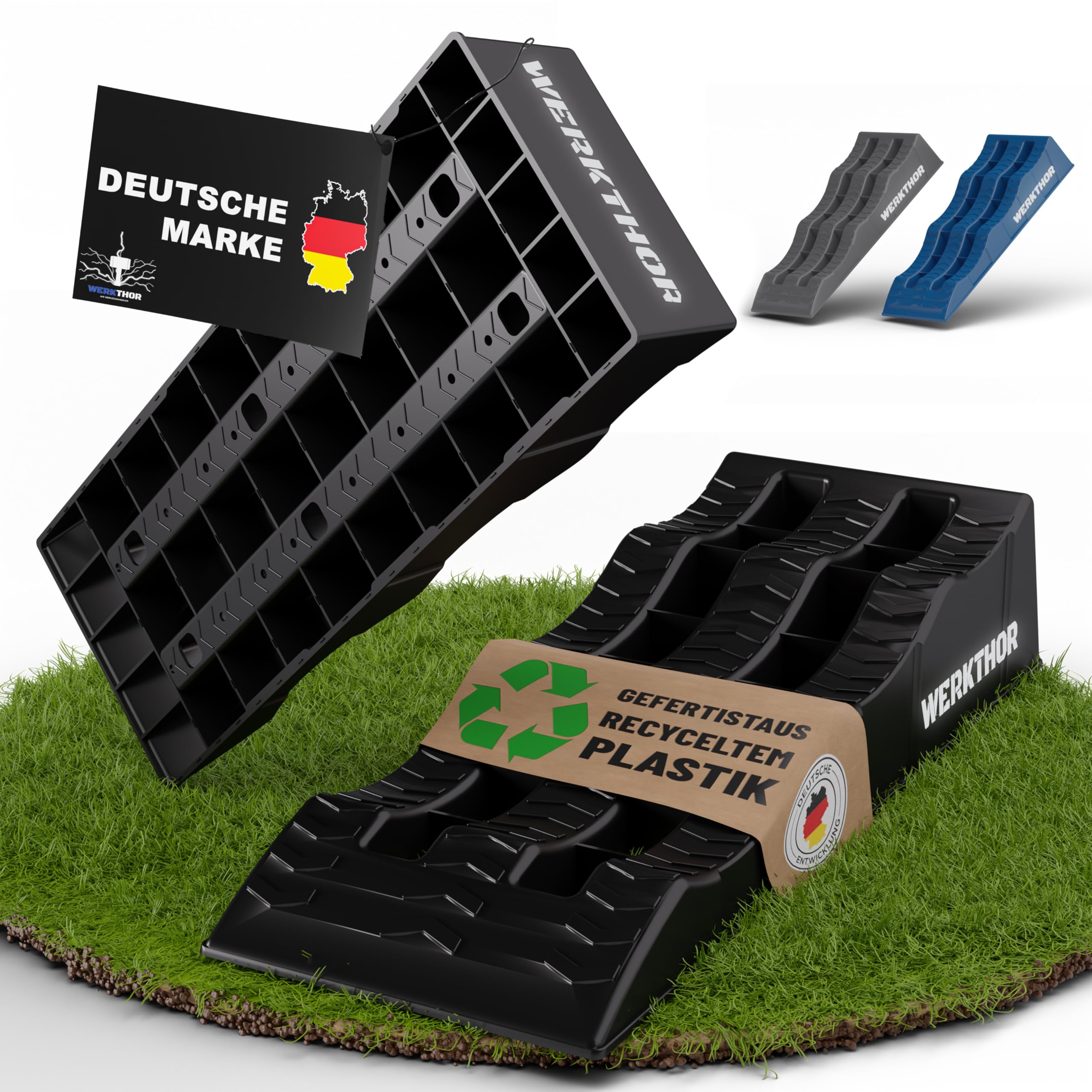 WERKTHOR Auffahrkeile Wohnmobil – [2er Set] stabile Auffahrkeile für Wohnwagen & Camper | Keile Wohnmobil für sicheres Nivellieren [<3t] – Robustes Design für jeden Untergrund