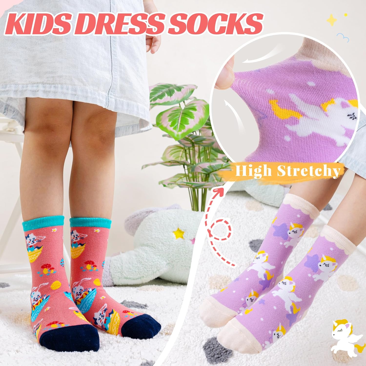 Velice Kids Girls Boys Cotton Crew Socks Funny Crazy Novelty Cartoon Cute Silly Dress Socks 6 Pairs - Image 5