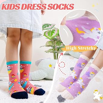 Velice Kids Girls Boys Cotton Crew Socks Funny Crazy Novelty Cartoon Cute Silly Dress Socks 6 Pairs