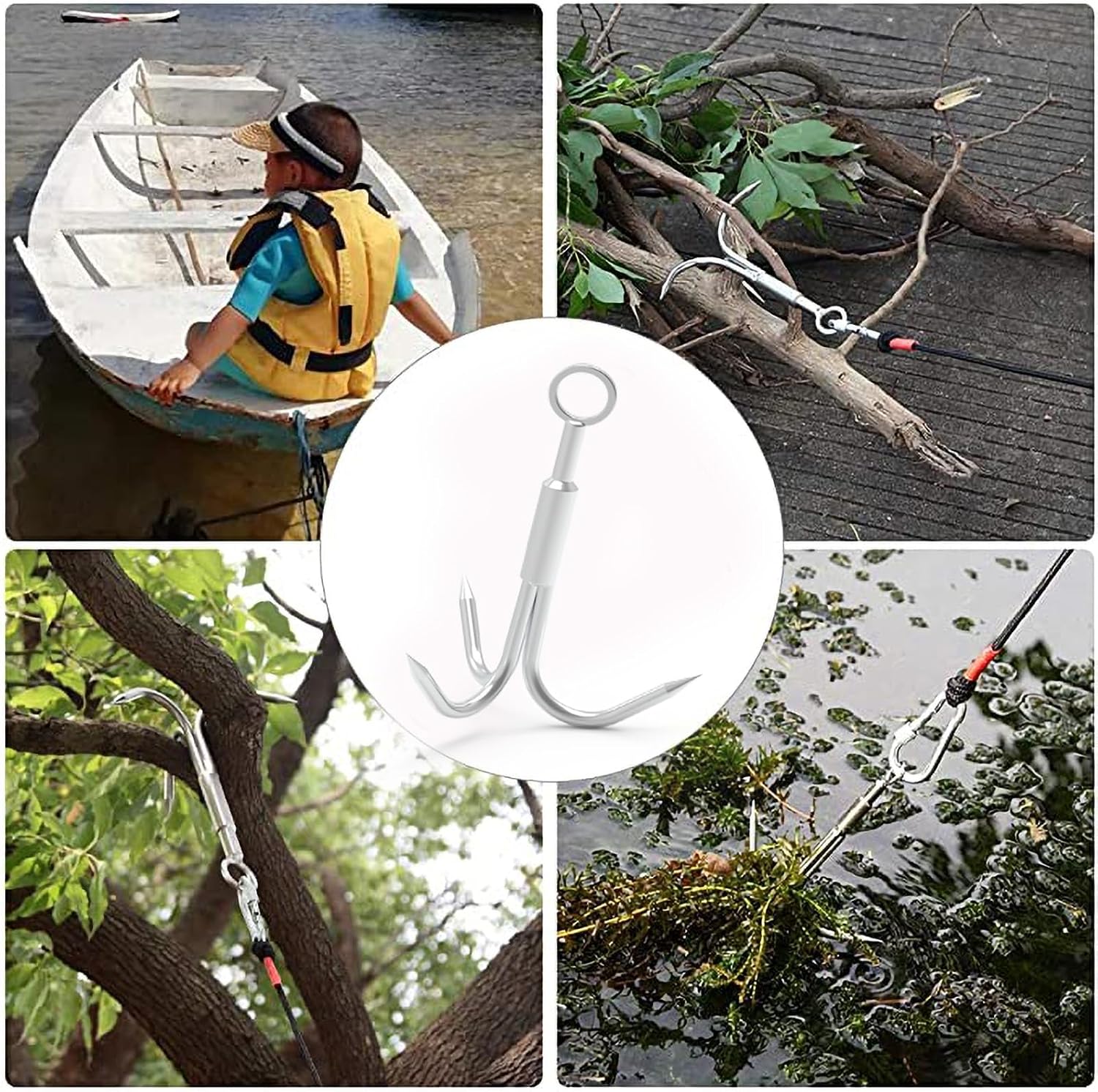 Grappling Hook with 3-Claw Stainless Steel,3 Claw Climbing Carabiner Hook for Retrieving,Outdoor Hiking,Tree Limb Removalr,Salvage.