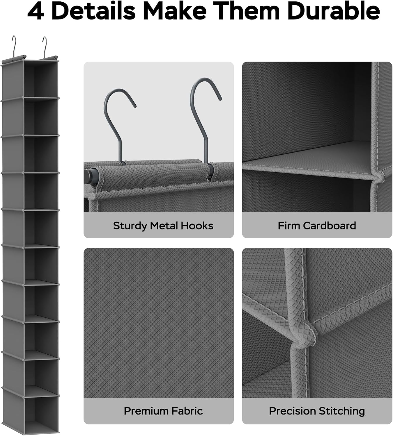 MAX Houser 10-Shelf Hanging Shoe Shelf Organizer, Hanging Shoe Storage for Closet (Grey) thumbnail