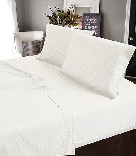 Lujoso juego de sábanas de 6 piezas + 2 fundas de almohada adicionales - Dobby Stripe - Cómodas y transpirables - Sábanas de lujo para hotel -