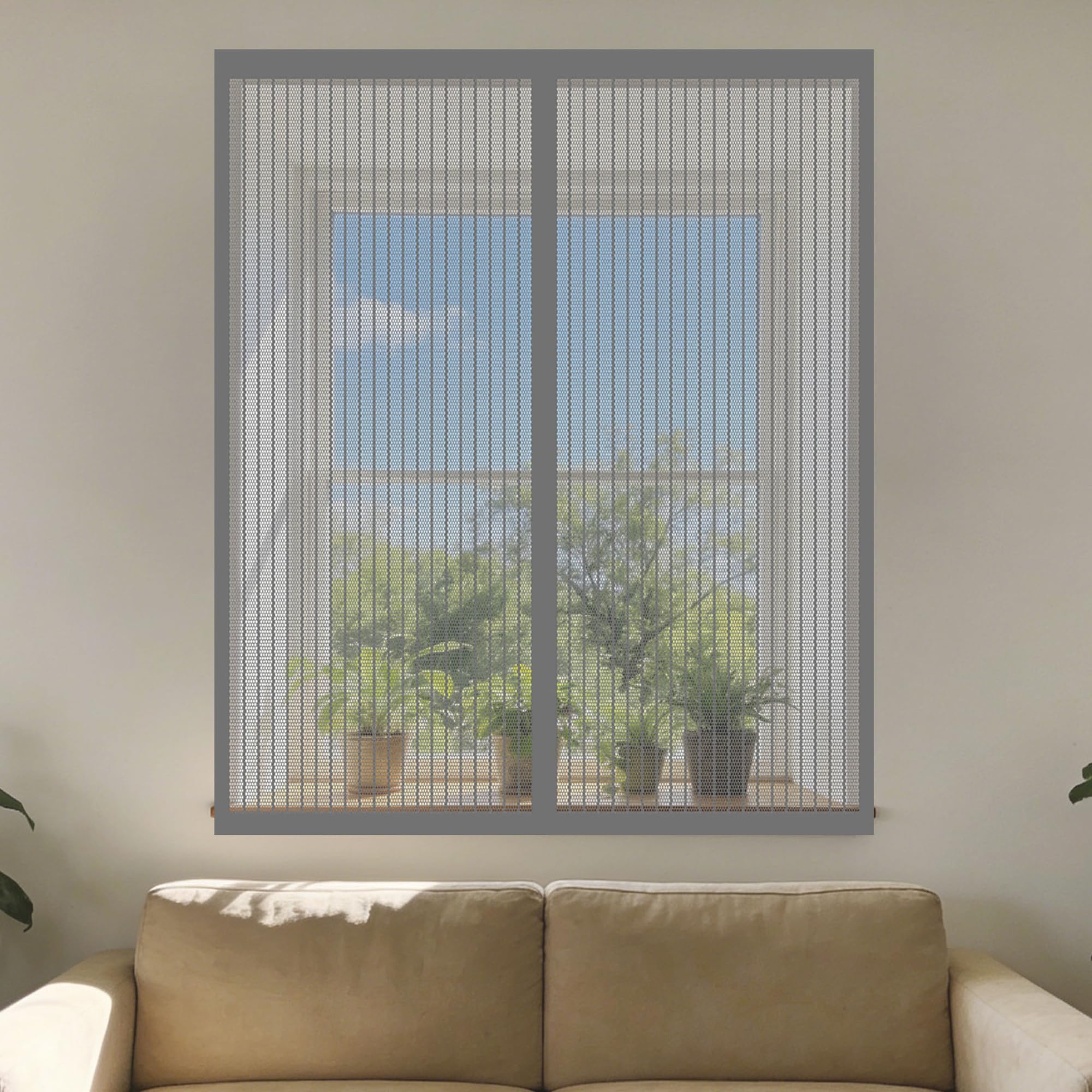 Magnetic Net Window 95 x 175 cm Selfadhesive Tape Window Fly Net Fine Mesh Design Prevents Tiny Insects from Entering for Living Room Bedroom Offfice, Grey