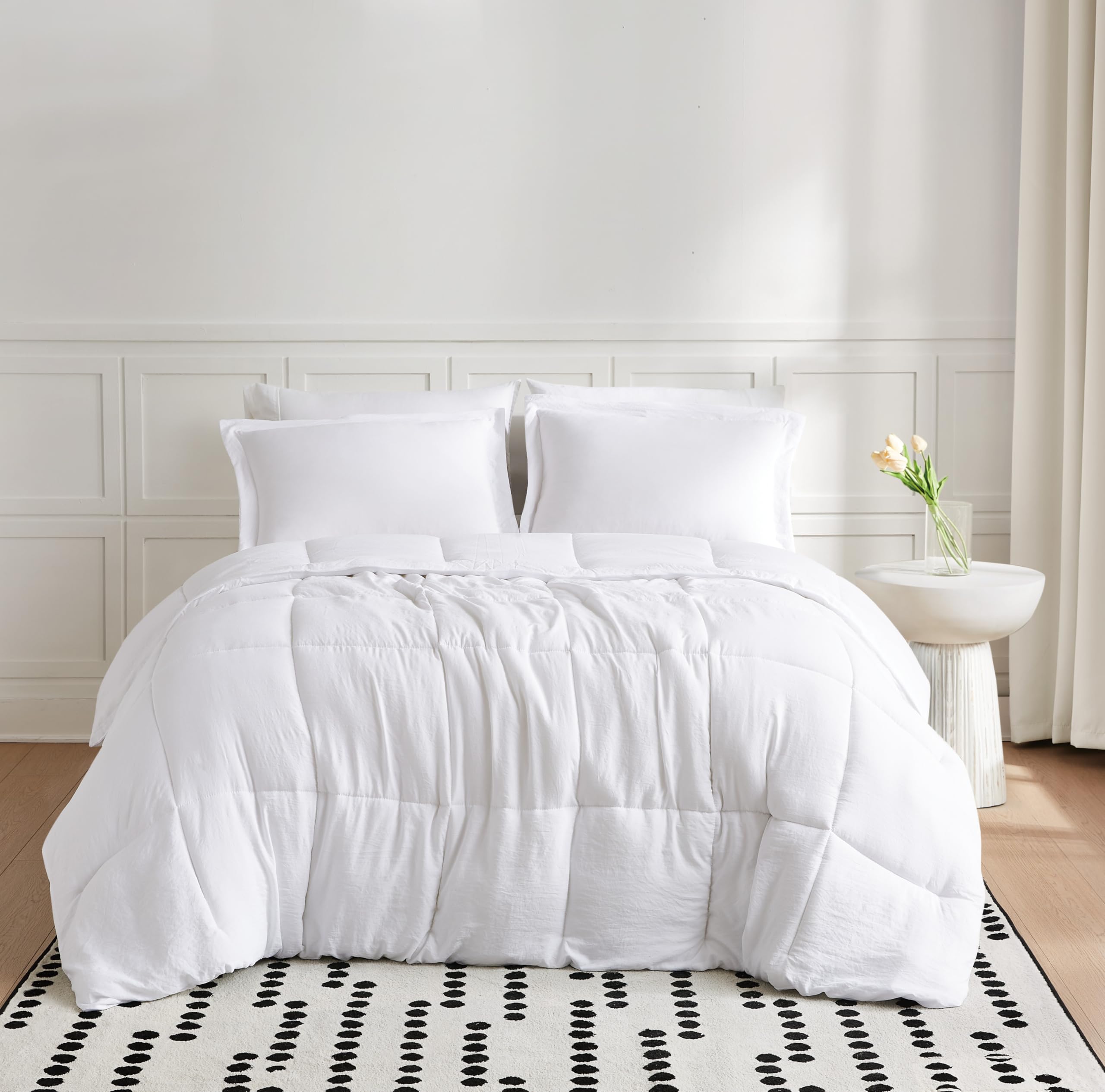 TRULY SOFT Garment Wash Solid White King 3 Piece Comforter Set, Solid Color Themed, Oeko-TEX Certified Confidence