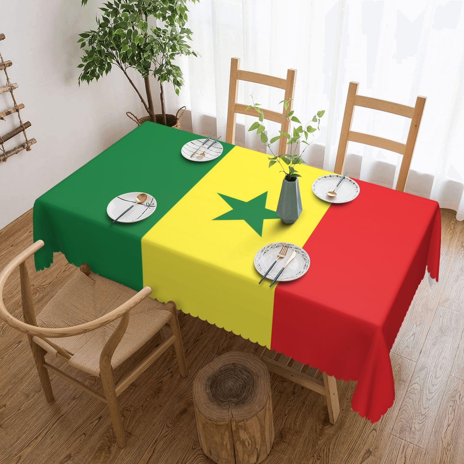 QAZWZML Flag of Senegal Printed tablecloth, made of thick polyester with lace trim, suitable for dining rooms, picnics, and weddings