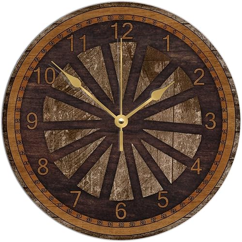 Reloj de pared con rueda de carro, reloj de madera vintage, 10 silencioso, sin tictac, de cuarzo, funciona con pilas, para sala de estar, cocina,