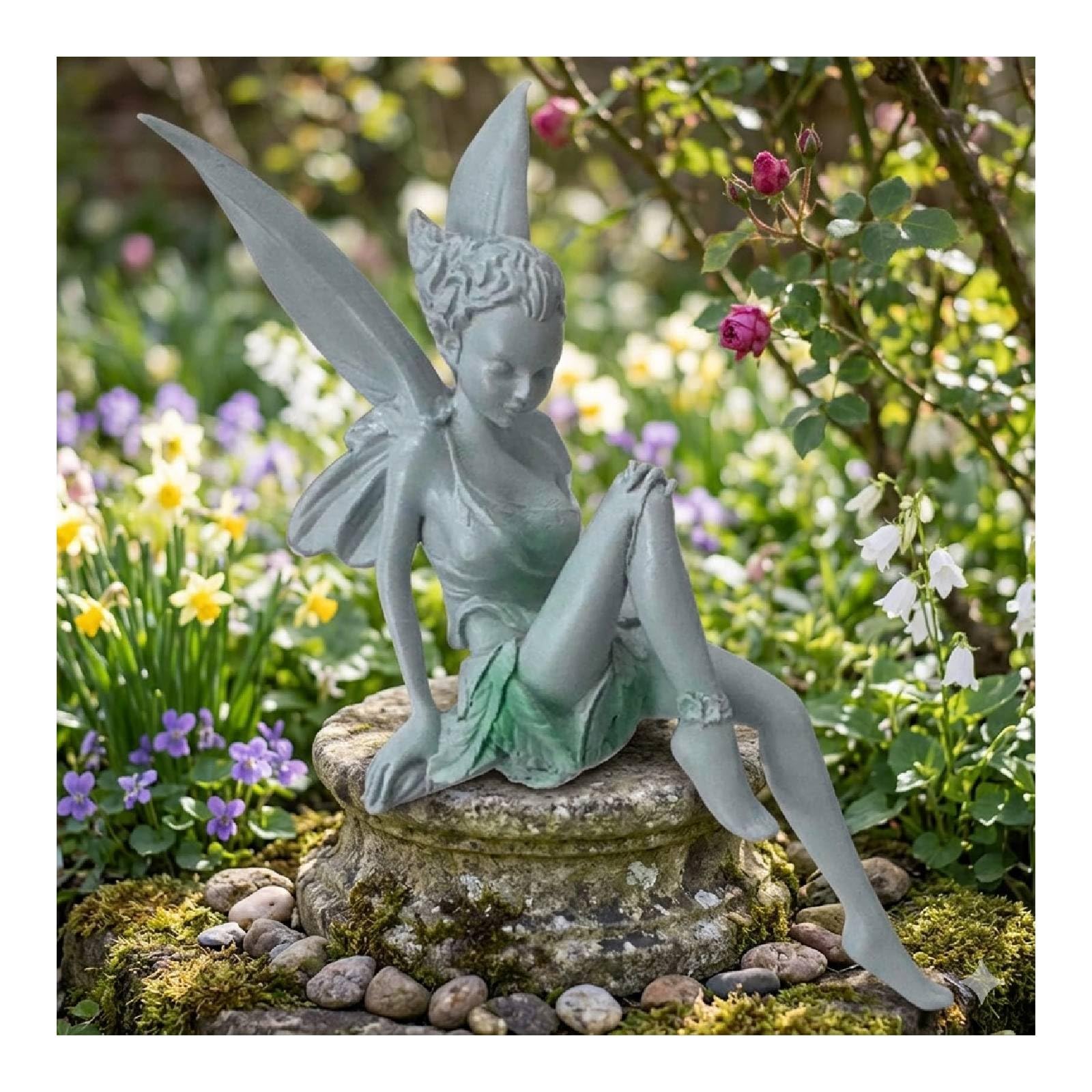 Sitting Fairy Garden Statue With Wings, Miniature Outdoor Garden Angel Sculpture Fairy Ornament, Antique Resin Figurine for Patio Yard Porch Park Lawn Art Landscape Table Home Decorations (White)