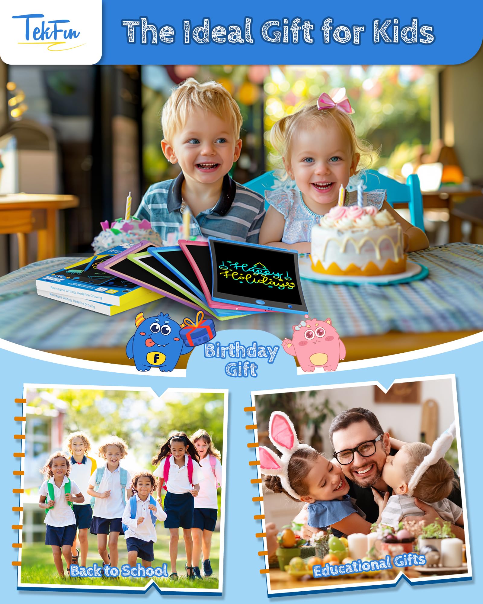 TEKFUN 2Pack 10 Pollici Tavoletta Grafica Bambini, Tavoletta da Scrittura LCD, Lavagna per Bambini Giocattolo 3 4 5 6 7 anni Bambini Regali di Compleanno e Natale per Ragazzi e Ragazze (2*Rosa)