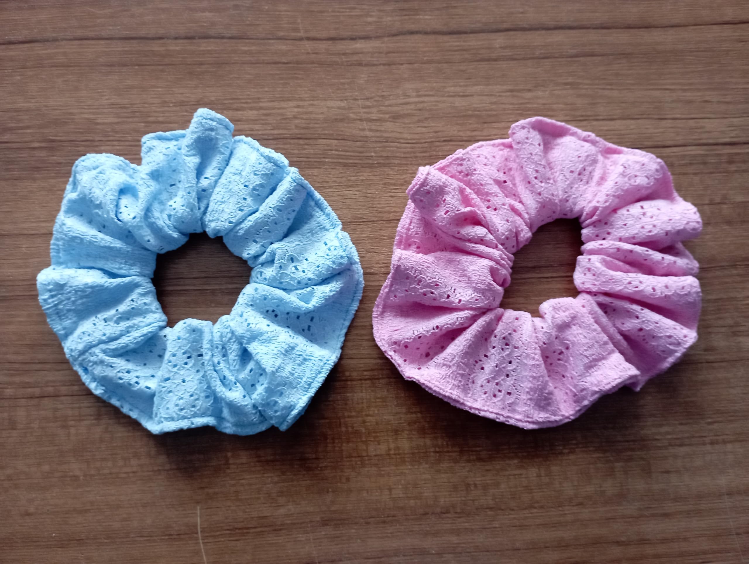 Büyük Boy Lastik Toka, Mavi ve Pembe, Dantel Desenli, 2'li Set
