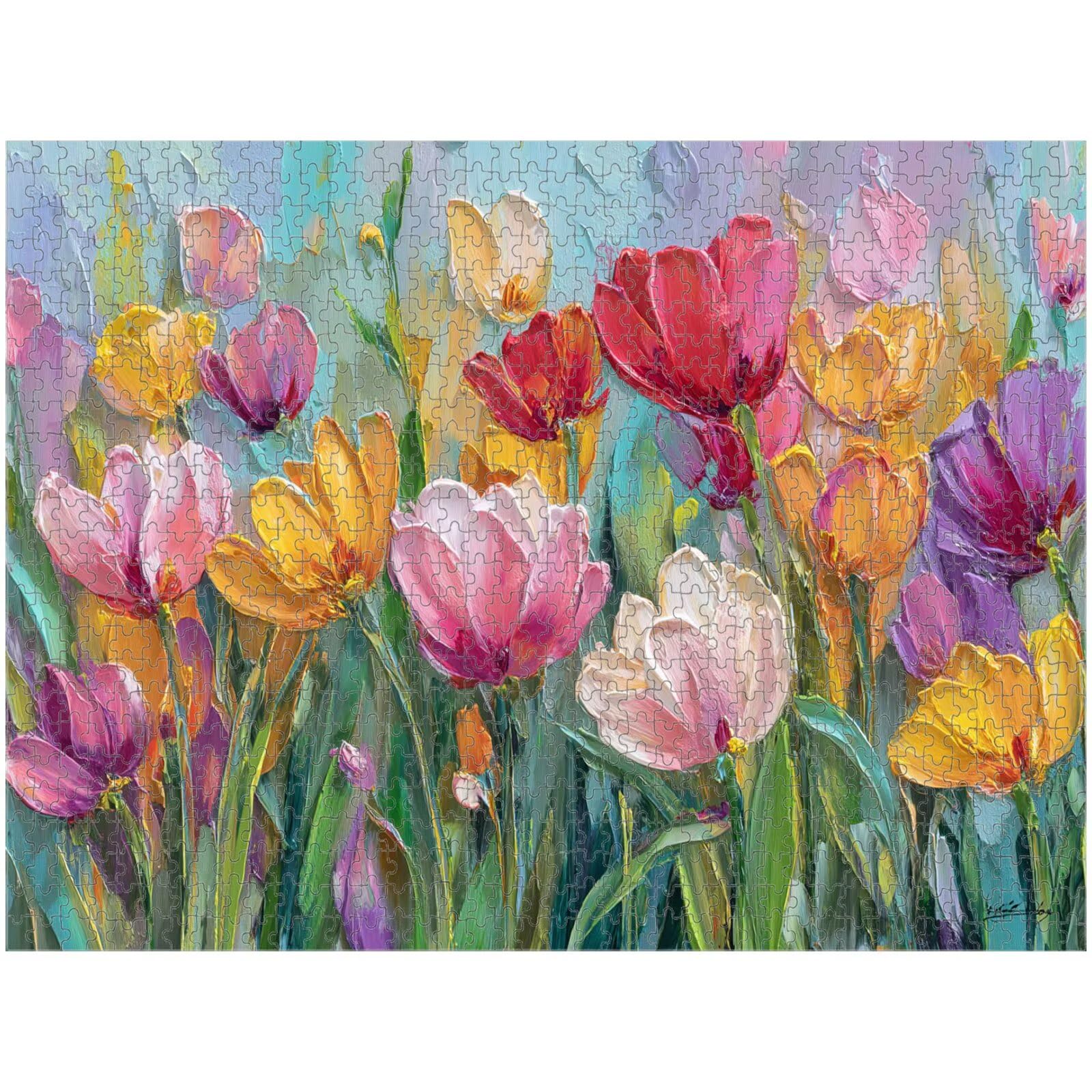 1000 Teile Puzzle für Erwachsene, Tulpe & Bunt, Robustes Holz Puzzle 1T#343