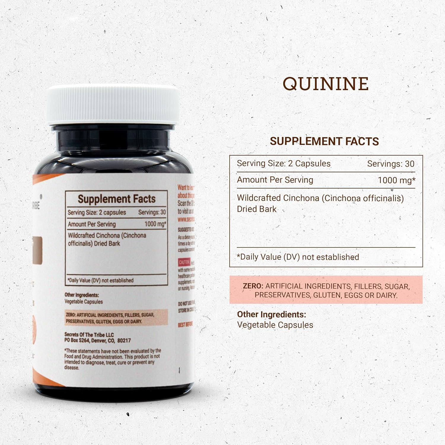 Secrets of the Tribe Quinine Capsules 1000 mg Wildcrafted Quinine (Cinchona officinalis) Dried Bark, Leg Cramp Support Supplement (60 Capsules) - Image 3