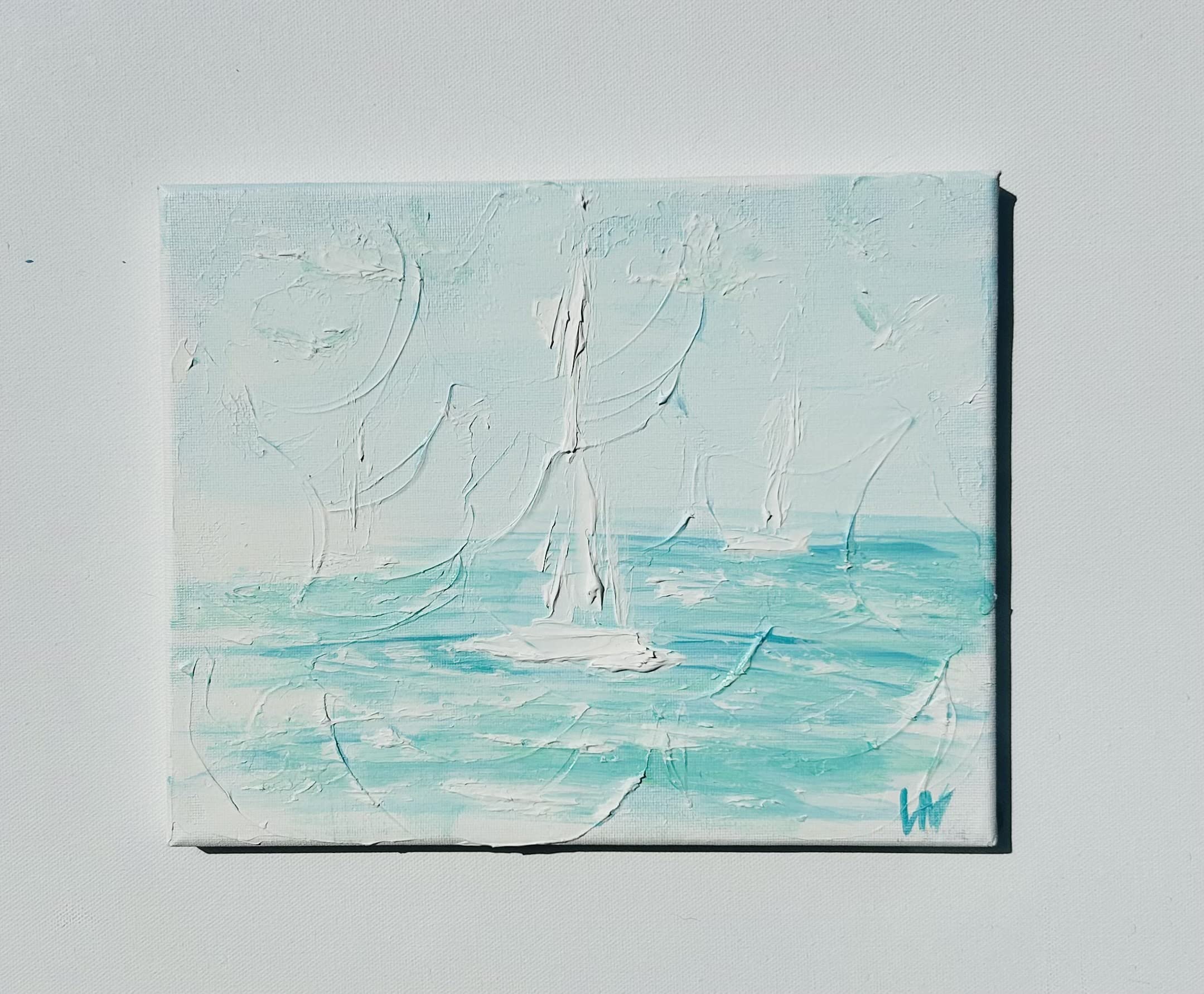 Acrylic Original Wall Art Canvas Hand Painted Texture Artwork Sailboat By Artist (Abstract)