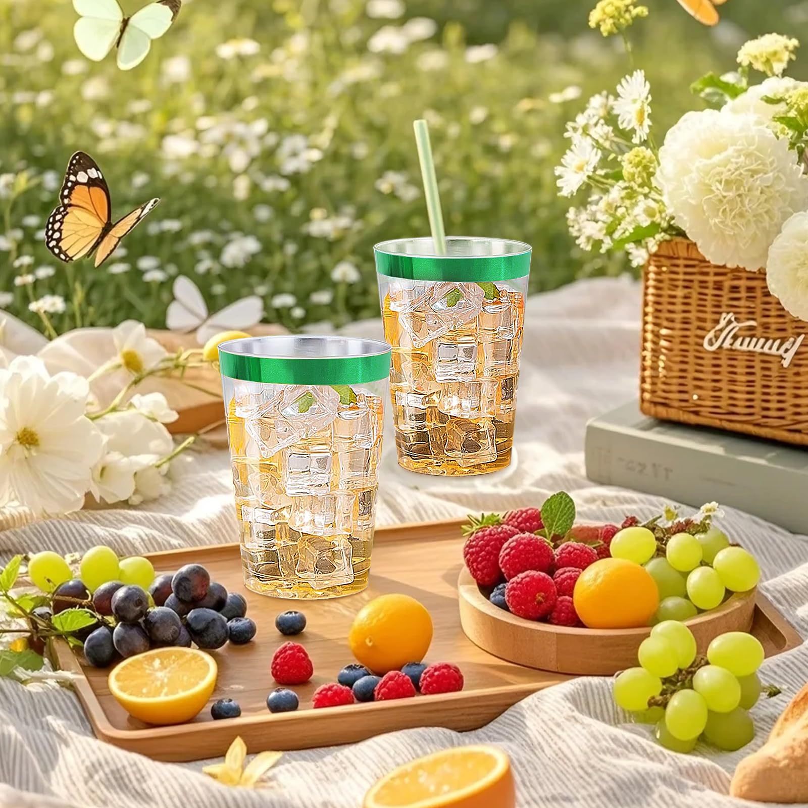 50 Pcs Gobelets En Plastique, Gobelets Réutilisables Transparents Avec Bord En Or - Maison