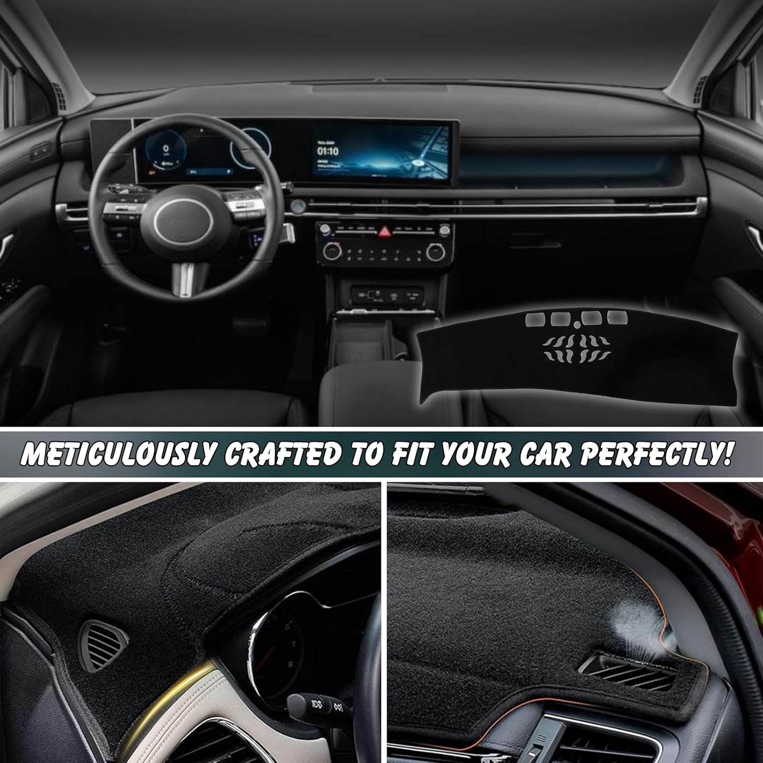 Non-Slip Dash Cover Dashboard Cover Mat Custom Fit Center Console Cover Sunshield Protector Pad Compatible with for Hyundai Tucson 2025 Accessories Pad (Without HUD) (Black Trim)
