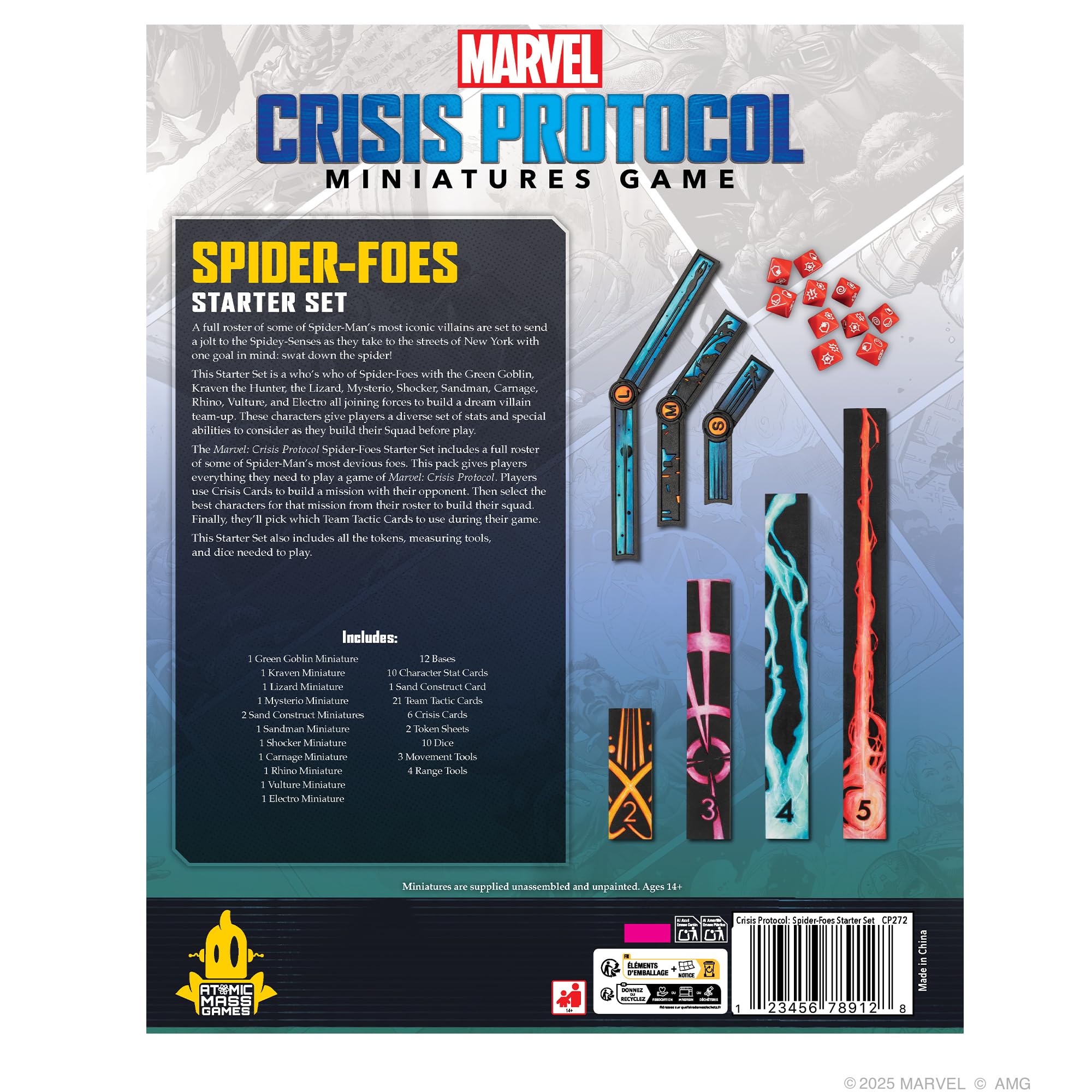 Asmodee, Marvel : Crisis Protocol – Spider-Foes, kit de démarrage, Jeu de Masse Atomique, 2 Joueurs, de l'âge 14+, 90 à 120 Minutes, Anglais, français et Espagnol