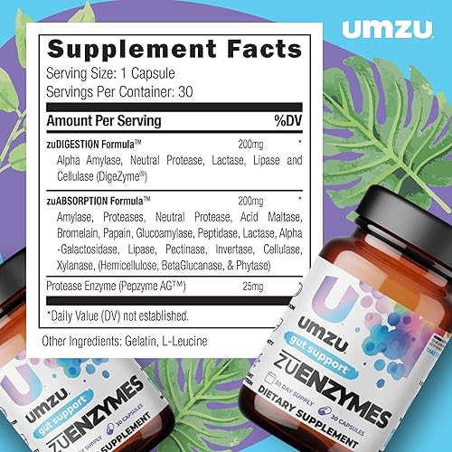 Miniatura 5 de UMZU ZuEnzymes Suplemento de enzimas digestivas | 21 enzimas para apoyo a la salud intestinal, digestión y absorción de nutrientes | Ayuda a
