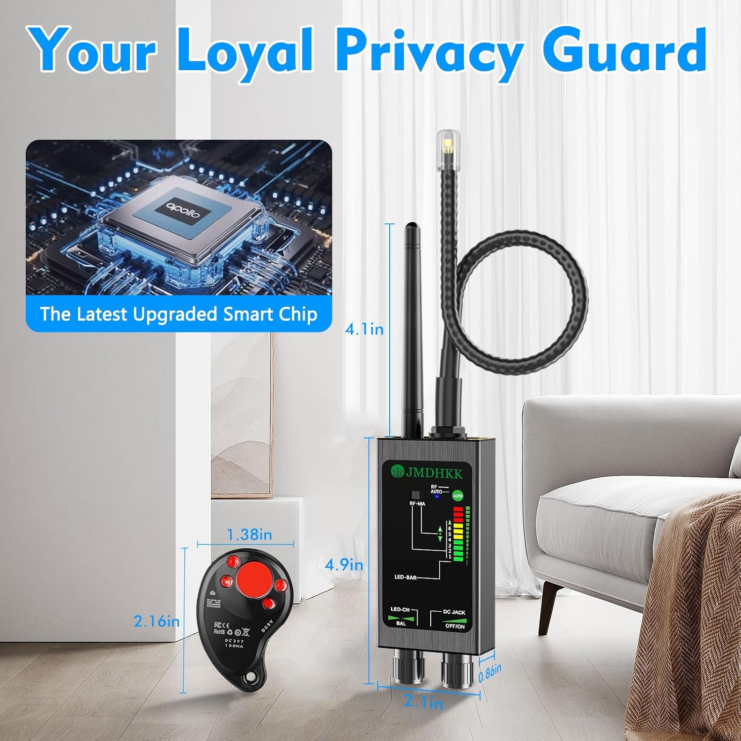 JMDHKK M8000 Hidden Camera Detector, Bug Detector,Camera Finder, Signal Detector for Hotels, Travels, Vehicles, Offices, Public Fitting Rooms (Black) - Image 7