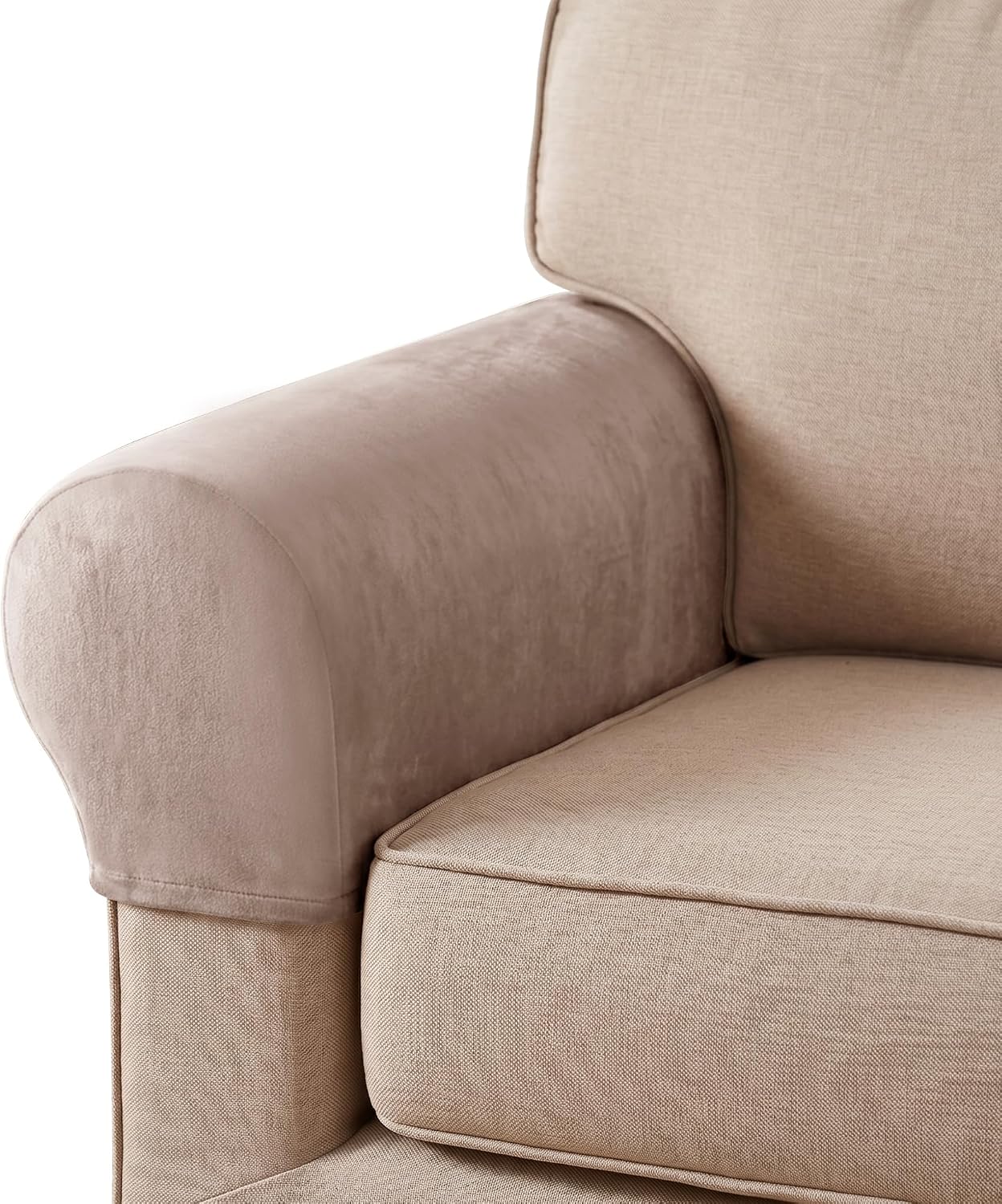 2 Pack Velvet Armrest Covers, Stretch Couch Arm Covers, Taupe | Couch Armrest Covers for Chair Soft Armchair Slipcover for Sofa Anti-Slip Furniture Protector Armchair Slipcover for Recliner