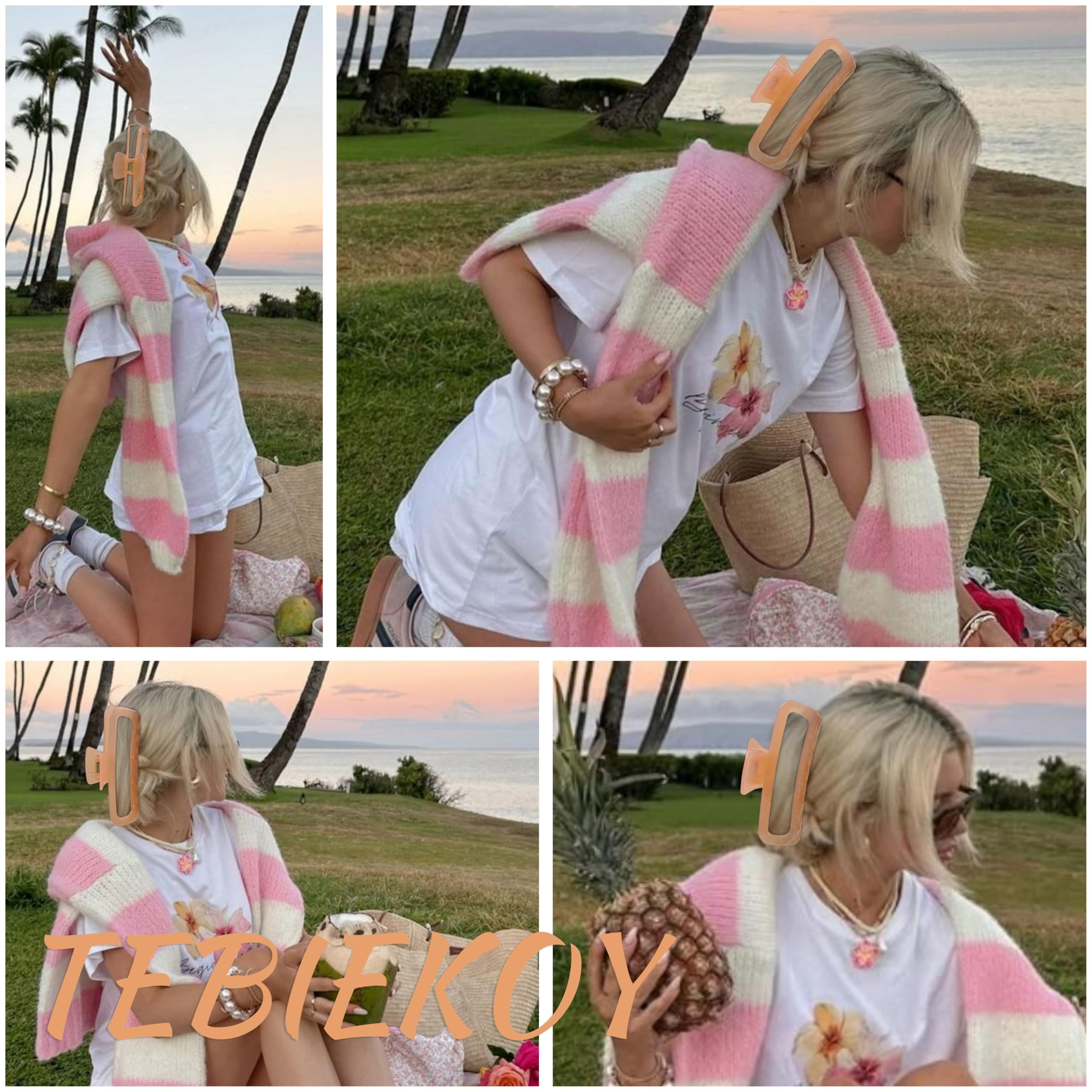 Pinzas extragrandes de 5 pulgadas para mujer, pinzas redondeadas irrompibles para cabello grueso, agarre fuerte, antideslizante, accesorios para el cabello XL para mujeres y adolescentes