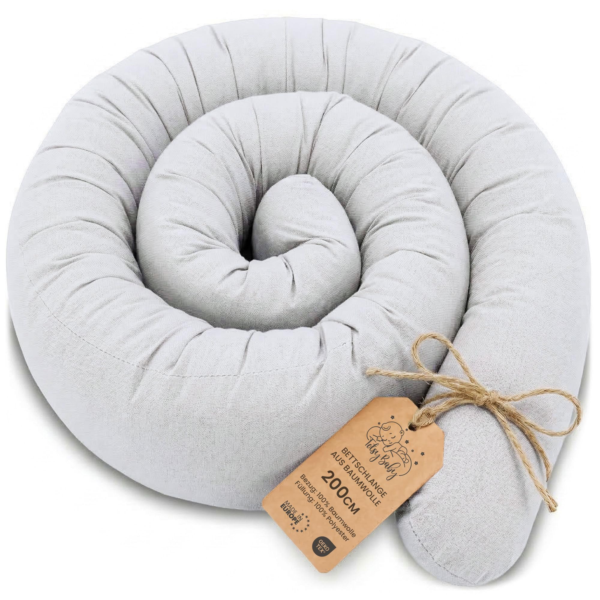 Totsy Baby Seitenschläferkissen Bettschlange Body Pillow 200 cm Baumwolle - Kopfkissen lang Bettrolle Schlafkissen Nackenrolle Kissen Oeko-Tex Grau