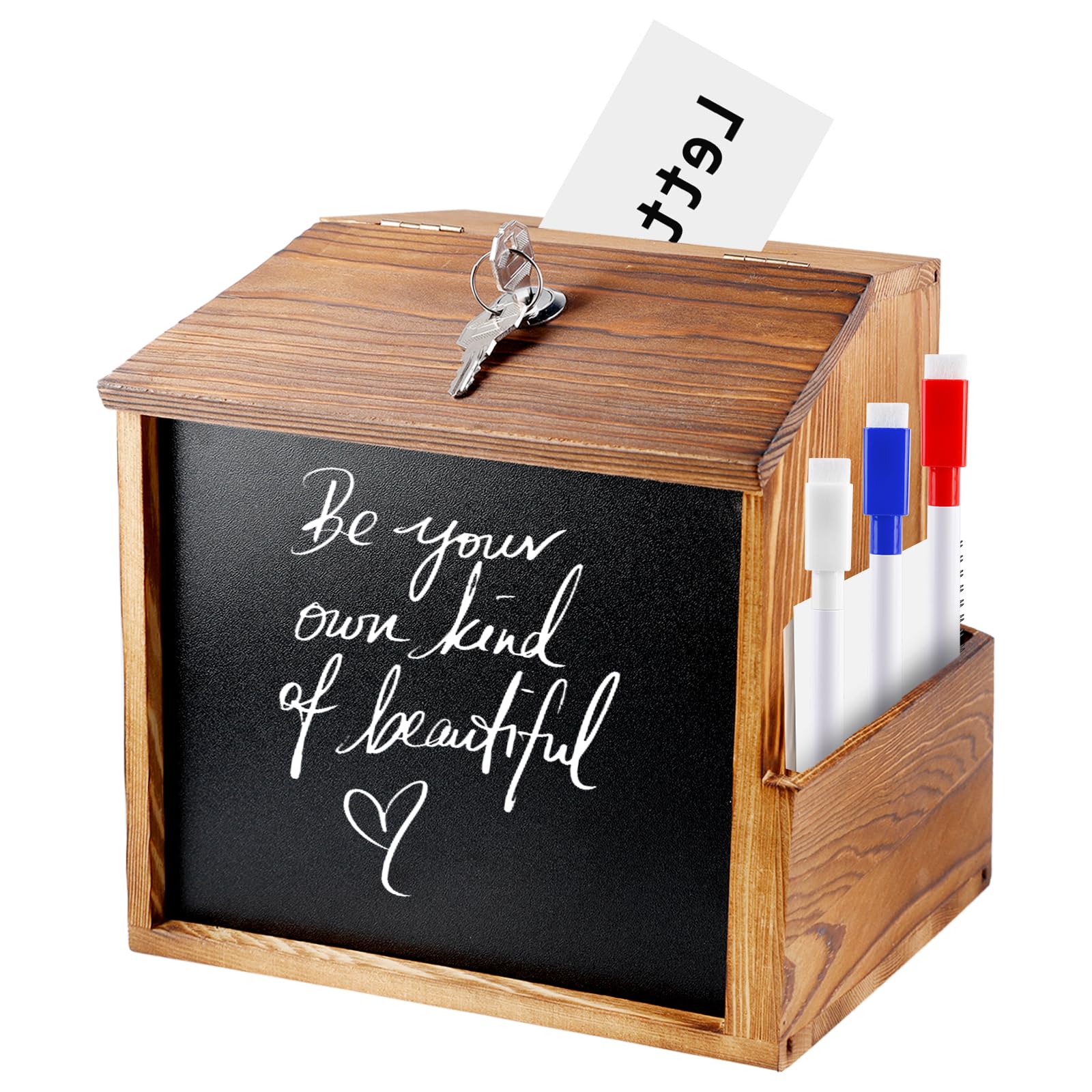 PRITOK Wooden Suggestion Box: Large Capacity Blackboard Lockable Suggestion Box, Desktop Voting Wood Sugge stion Bo x, Wall Mounted Sugg estion B ox, for Office, School and Church Feedback Collection