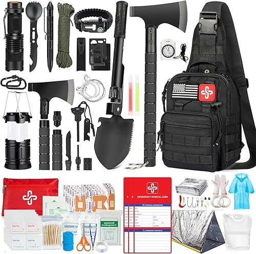 Kit de supervivencia, 262 piezas de equipo de supervivencia y suministros con bolsa para botiquín de primeros auxilios y bolsa cruzada, kit de