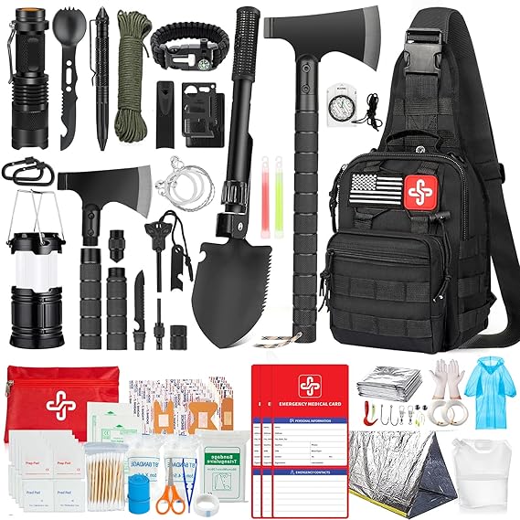 Survival Kit, 262Pcs Survival Gear and Supplies with First Aid Kit Pouch and Crossbody Bag