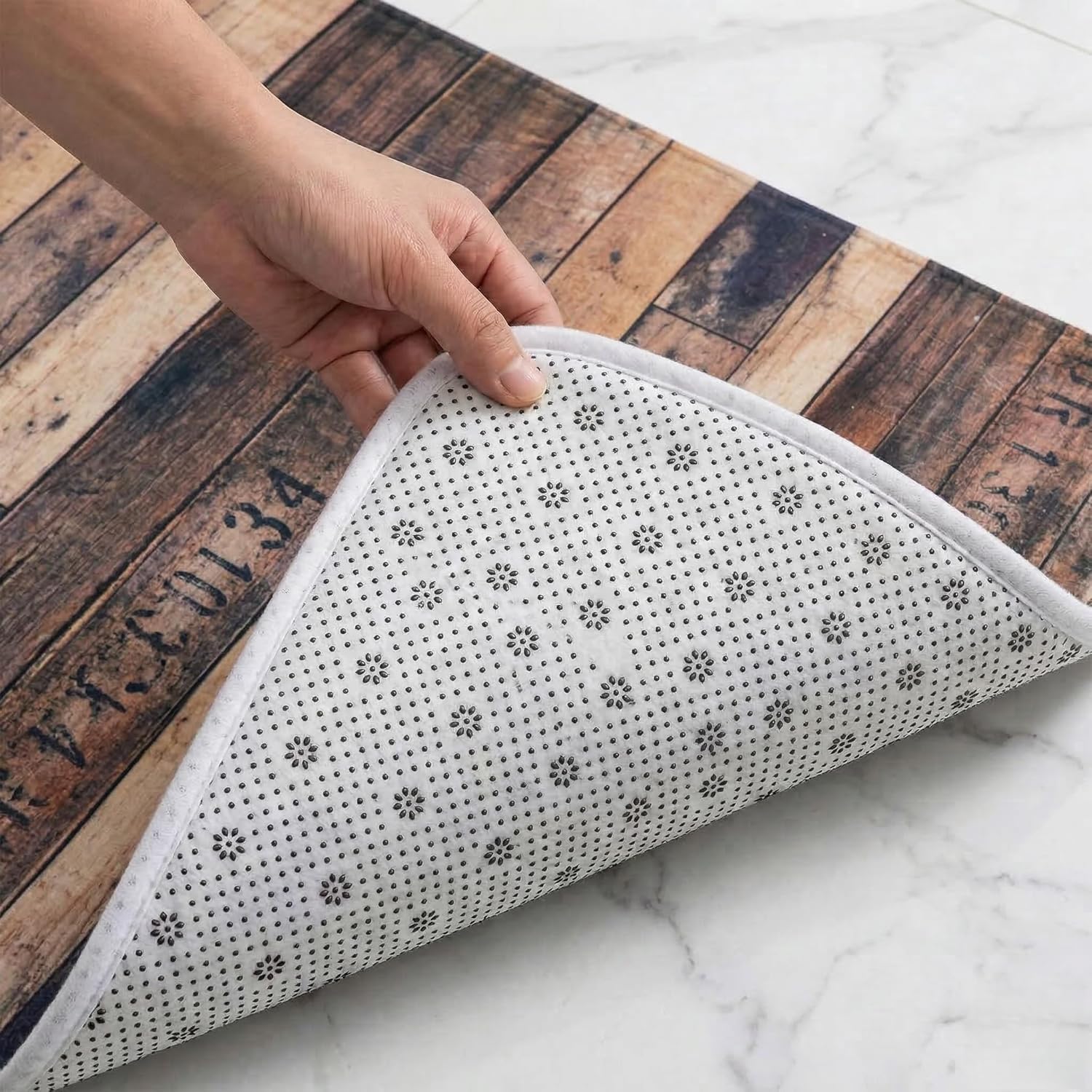 Bathroom Rug Runner 2x6, Thick Anti-Fatigue Non-Slip Memory Foam Kitchen Runner Mat, Farmhouse Wood Printed, Absorbent Washable Cushioned Carpet for Double Vanity, Shower,Laundry