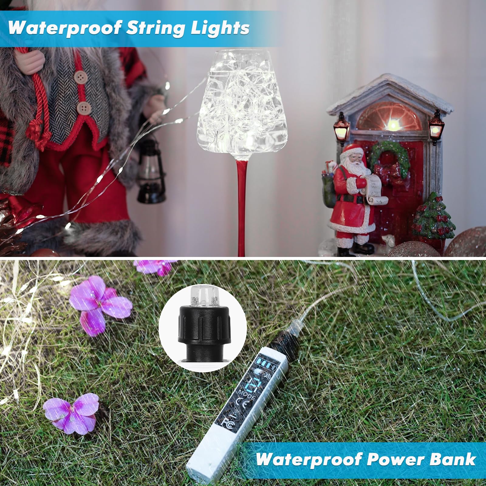 Lakumu Filo di luci ricaricabili da 1,8 m, 200 luci LED a batteria, con telecomando e timer, impermeabili, per esterni, per campeggio, fai da te, feste di Natale, albero da giardino, colore bianco