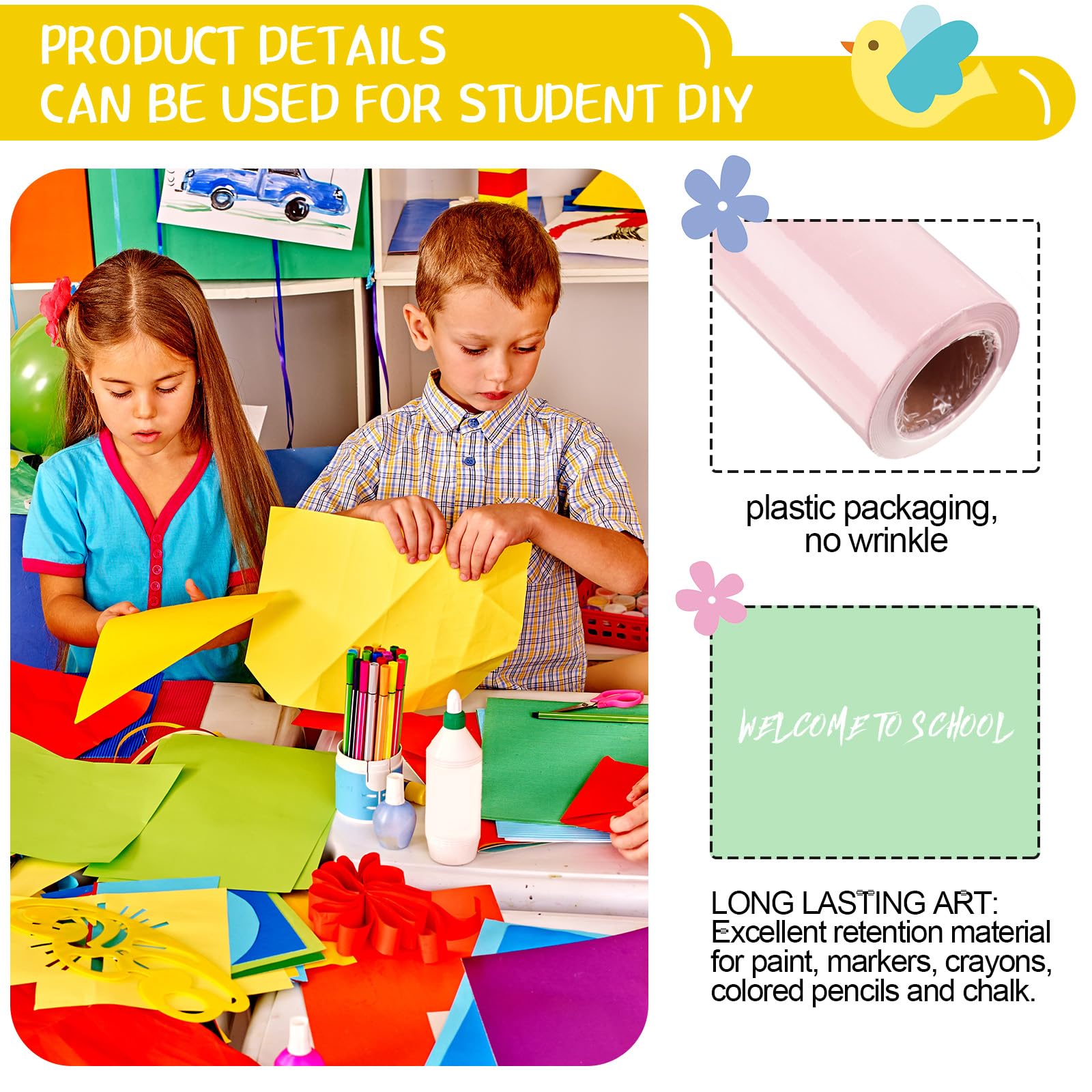 Colarr Rolka papieru do tablicy ogłoszeń, duży kolorowy papier rzemieślniczy, odporny na blaknięcie, 45 cm x 127 cm, rolka papieru budowlanego do rysowania, malowania, dekoracji klasy (jasny kolor)