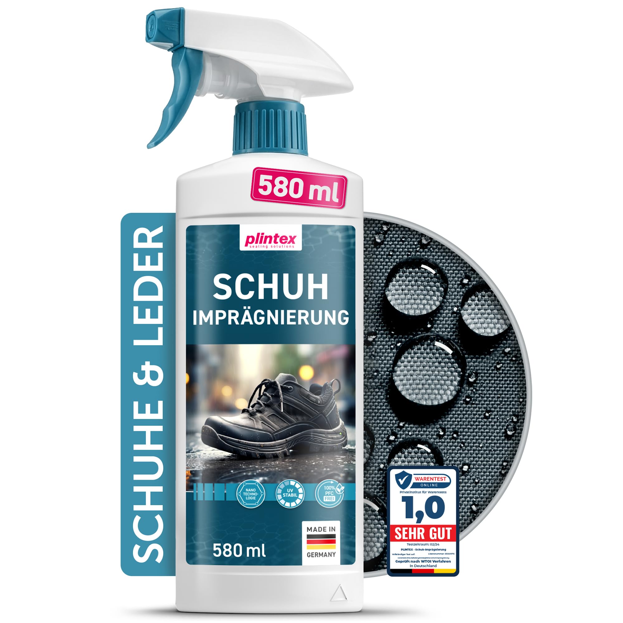 PLINTEX® Schuh Imprägnierspray - effektiv gegen Regen & Nässe - Schuh Textilien Imprägnierung 100% biologisch abbaubar - Schuhimprägnierung